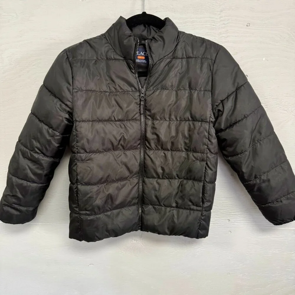 The Children's Place Boys Black Puffer Jacket Full Zip‎ Quilted Coat Size M 7/8